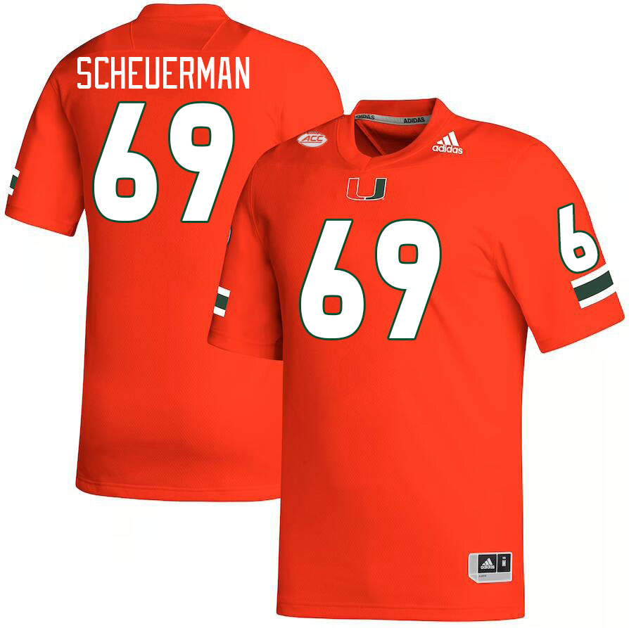 Men #69 Trent Scheuerman Miami Hurricanes College Football Jerseys Stitched-Orange
